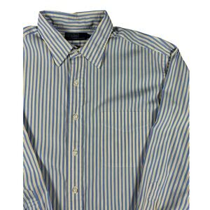 Polo Ralph Lauren Mens Blue Yellow Striped Button Down Shirt Long Sleeve 17.5 L